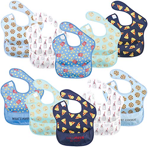 Hudson Baby Unisex Baby Waterproof Polyester Bibs, Pizza Snacks, Beginner