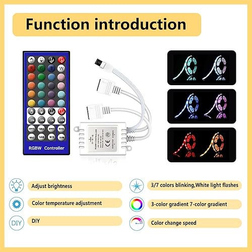 Miniatura 6 de Controlador RGBW con control remoto IR de 40 teclas, controlador LED para tira LED RGBW SMD 5050 2835 de 5 pines (12V - 24V.)