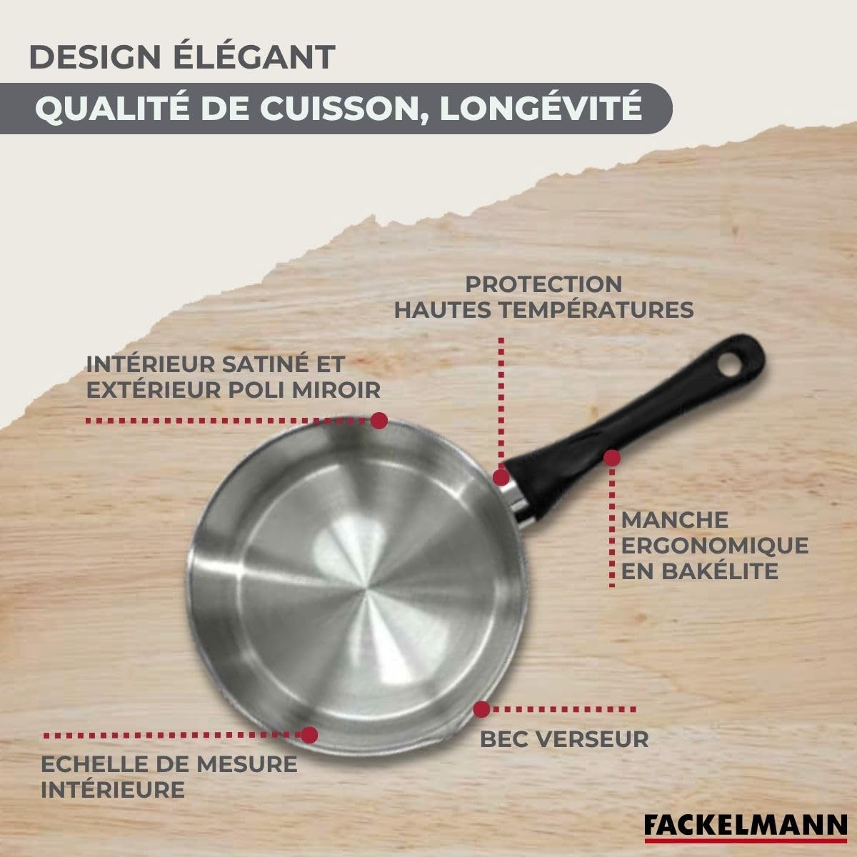 Fackelmann Batterie 3 casseroles inox 12/16/20 cm