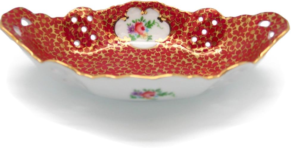 Essence of Europe Gifts Classic Victorian Themed Antique Red Ceramic Vintage 3.5" Dish Jewelry Box | GermanGiftOutlet