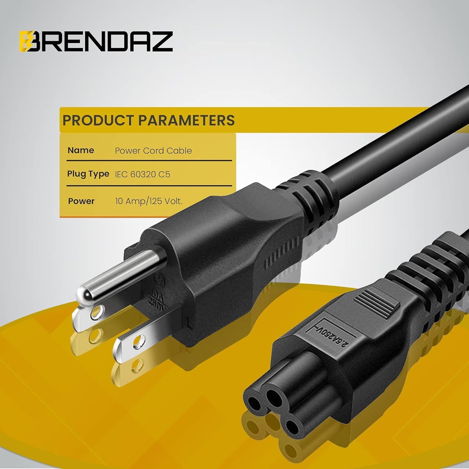 (5-Pack) 3 Prong Power Cord 1ft. Replacement AC Power Cable for TV, Monitors, Chargers, Computers, Compatble with Dell, HP, Toshiba, Lenovo, Acer, LG TV's,- NEMA 5-15P to C5 (1-Feet)