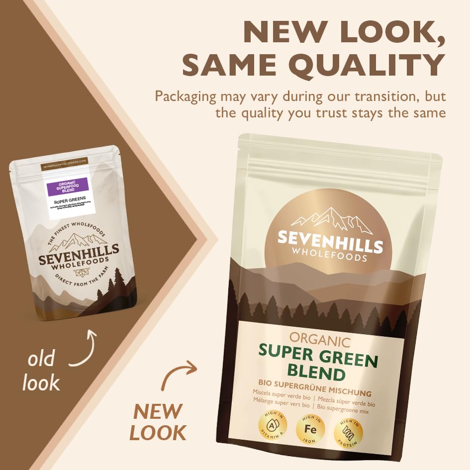 Sevenhills Wholefoods Bio-Super-Greens-Mischung mit Spirulina, Chlorella, Weizengras, Gerstengras | Unterstützt Haut, Immunität | 200g, 40 Portionen | Grünes Superfood-Pulver
