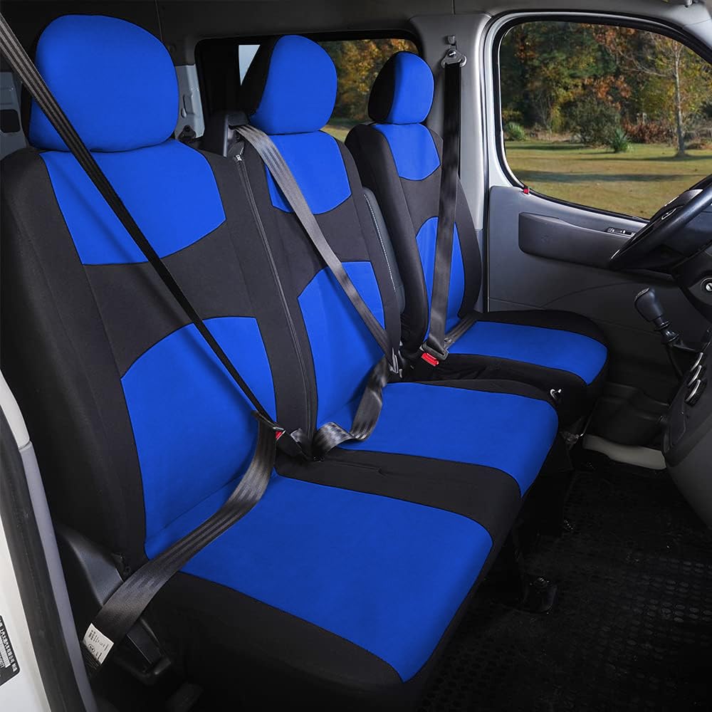 TOYOUN Fundas Asientos Furgonetas y Camiones de 1 + 2 (3 plazas), Juego de Fundas para Asientos de Coche Universales, Tela Protector Cubre Asientos Coche Delantero Accesorios de Automóvil, Azul