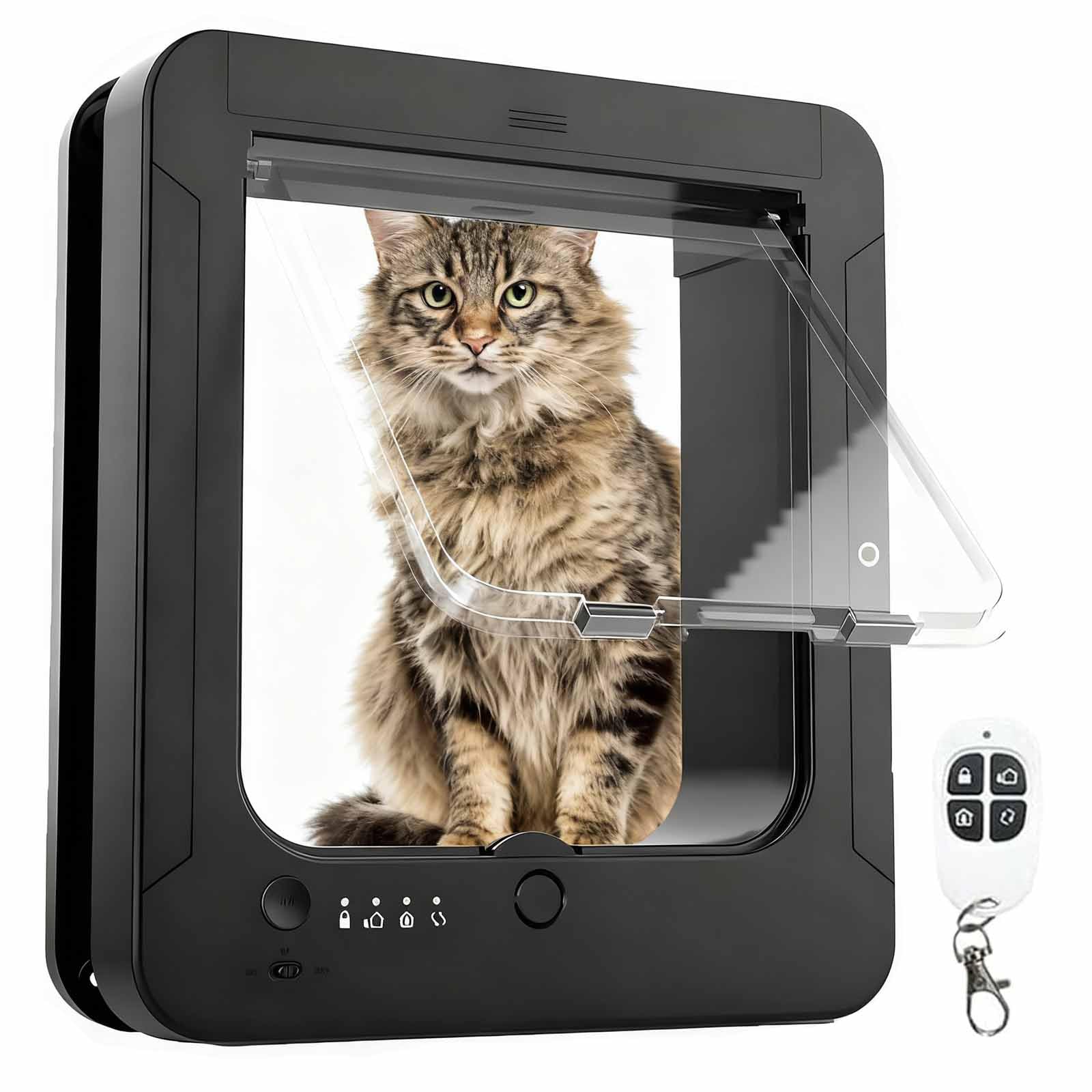 Microchip Smart - Puerta para gatos, solapa automática para mascotas con 2 llaves de cuello, bloqueo de 4 vías, se adapta a mascotas de hasta 25 libras, ideal para un fácil acceso y seguridad