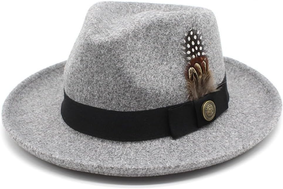 Classic Wool Fedora Hat with Feather, Black