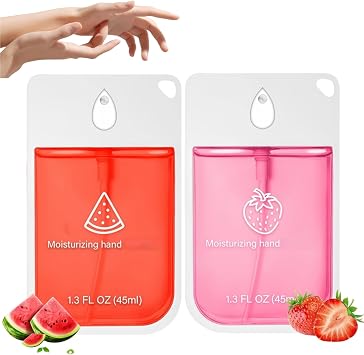 2PCS Hydrating Hand Sani/tizer Spray,Portable Travel Size Hand Sani/tizer,Pocket-Sized H/and Sa/nitizer Spray,Power Mist Hydrating Sa/nitizer Sp/ray,On-The-Go CleaningStrawberry+Watermelon Flavor