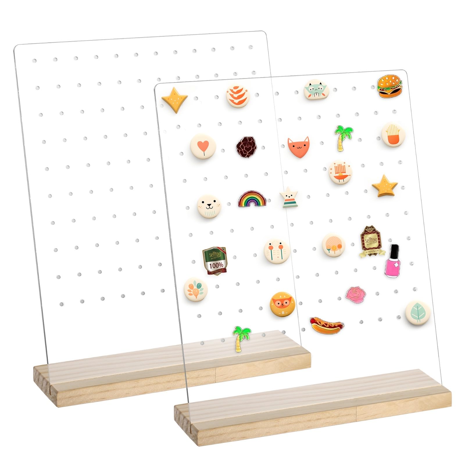 Yeesport Acrylic Enamel Pin Display Stands, 120 Holes, Wooden Base, Desktop Pin Holder, Earring Display Stand, Clear Tabletop Organizer