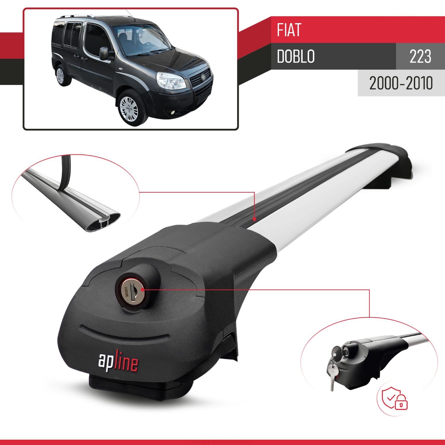 Kompatybilny z Fiat Doblo (223) 2000-2010 ACE-1 Model Aluminiowe poprzeczki dachowe Szary 3 szt.