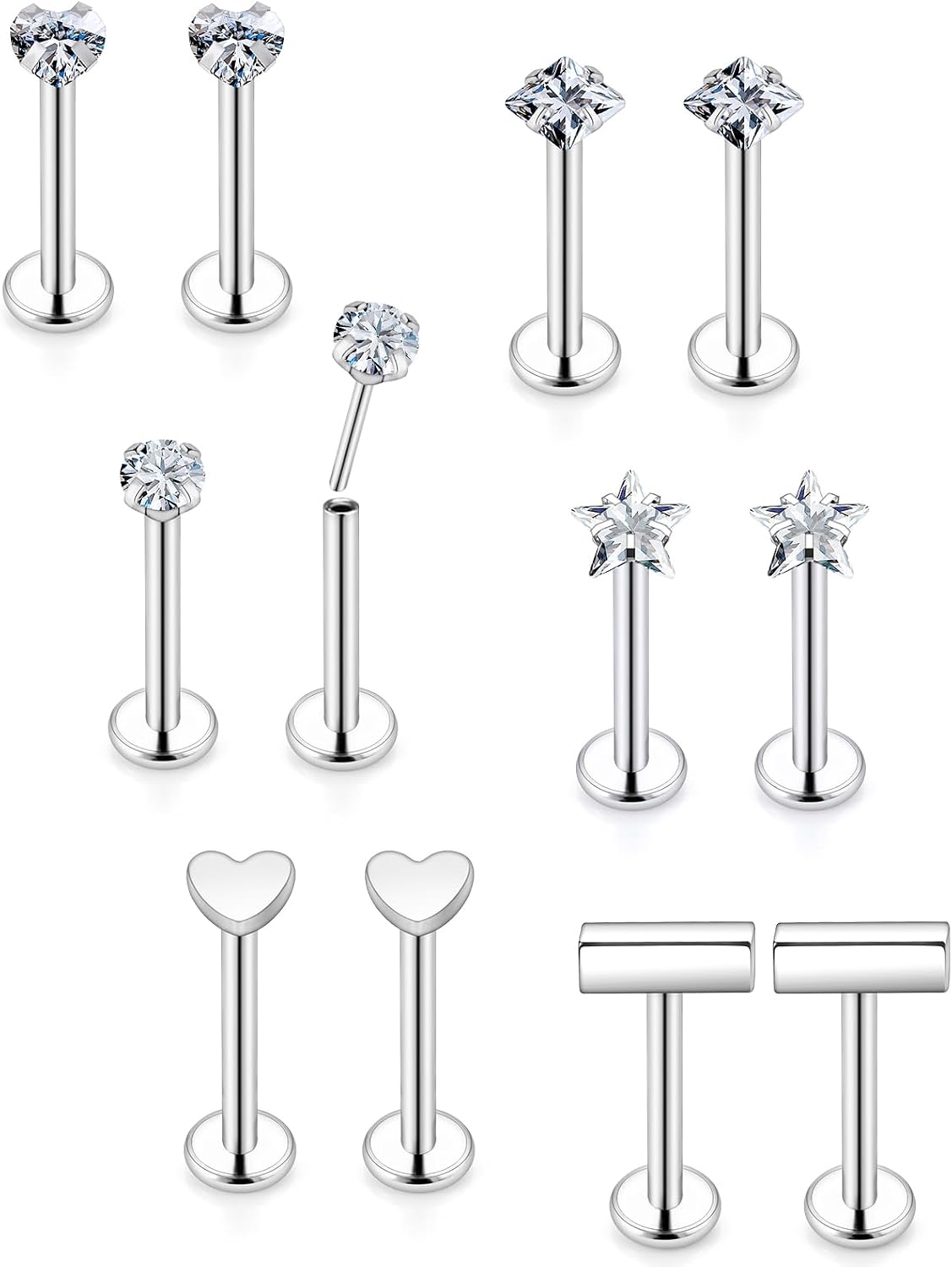 16G Flat Back Earrings Nose Studs 316L Surgical Steel Medusa Labret Monroe Lip Ring Tragus Forward Helix Conch Cartilage Lobe Earrings Stud Piercing Jewelry For Women Men Silver Gold