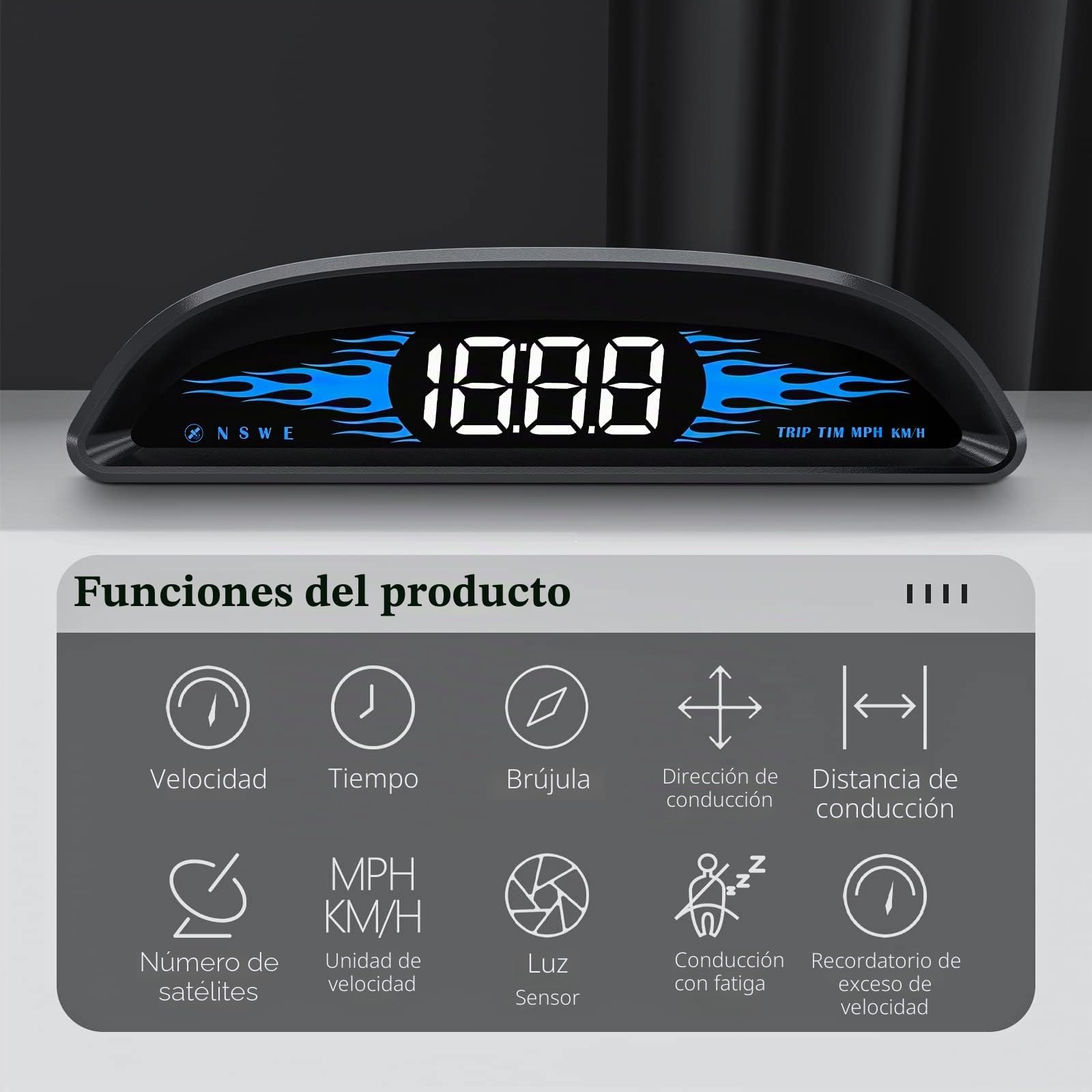 Velocímetro GPS para coche, mostrando velocidad, velocímetro, recordatorio de velocidad y recordatorio de conducción de fatiga, compatible con todos los coches, pantalla frontal
