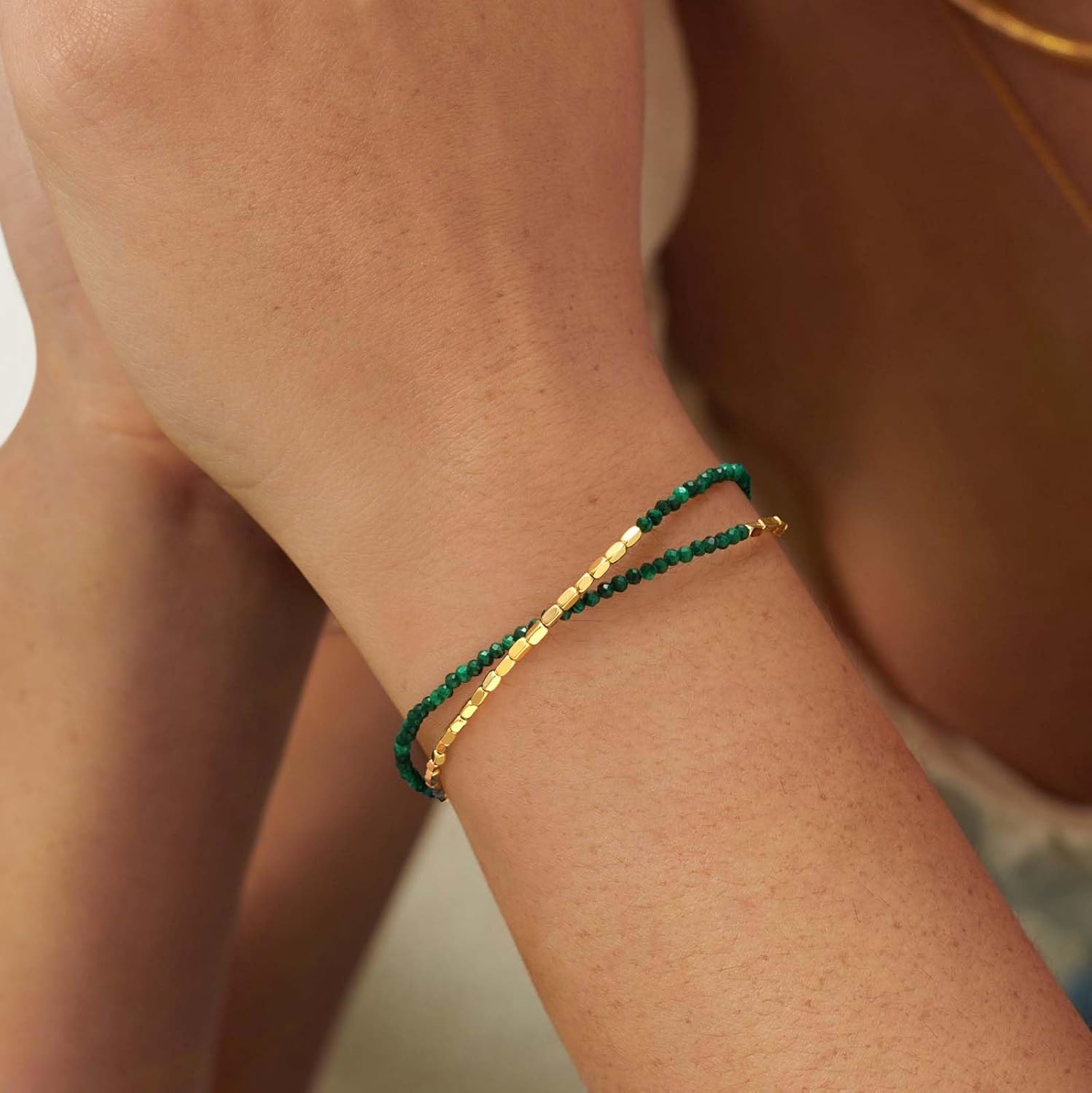 MEVECCO Bead Bracelet for Women Layered Stone Mixed Bracelets 18K Gold Plated Handmade Custom Beaded Charm Chain Bracelet Stack Jewelry Gifts - Image 4