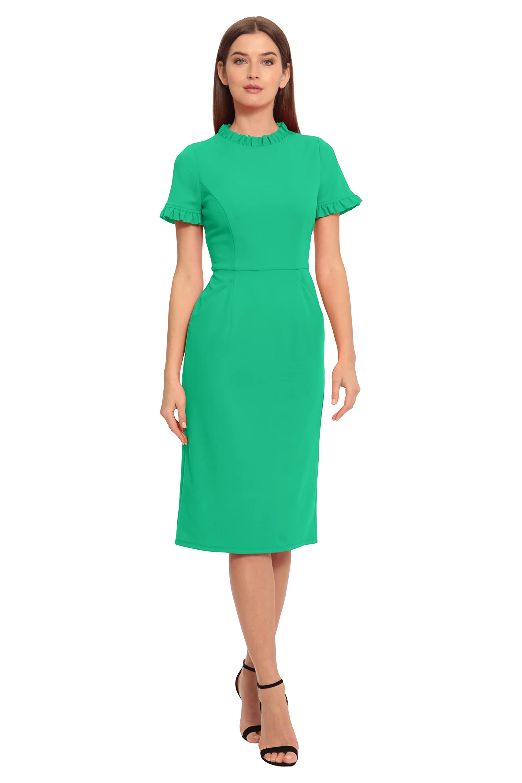 Maggy London Womens Ruffle Collar Slant Pocket Sheath Dress