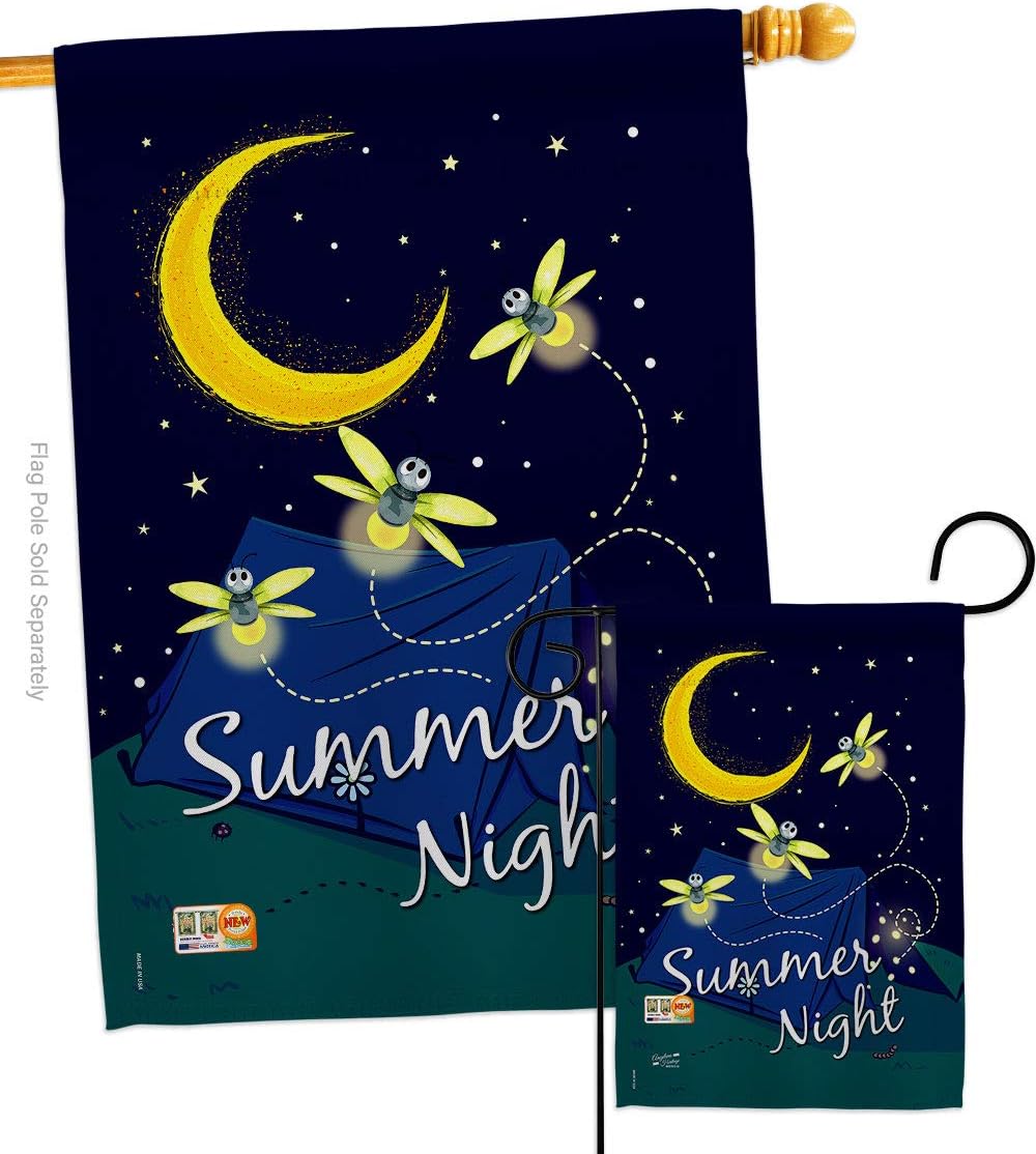 Summer Fireflies Garden House Flags Set Outdoor Camping Rustic Camper RV Trailer Adventure Camp Site Campfire Small Decorative Gift Yard Banner Made In USA 28 X 40