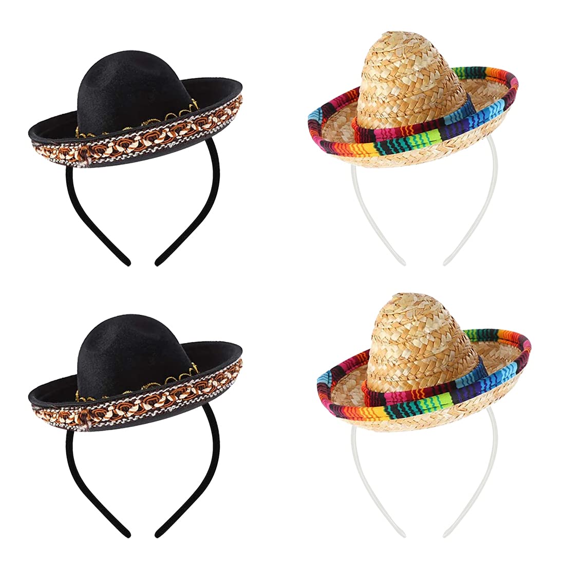 Gukasxi 4 sombreros de sombrero mexicano, disfraz de fiesta del Cinco de Mayo, diademas de sombrero de paja, mini sombrero de paja divertido, para fiesta, carnaval, verano, fiesta temática mexicana