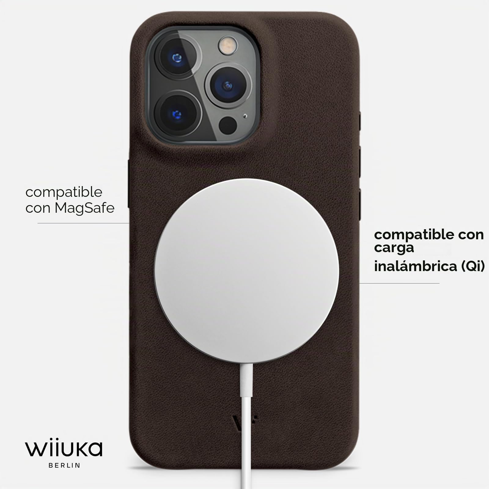 WIIUKA Funda para iPhone 15 Pro, Piel de Alemania Extrafina, Premium para Teléfono Móvil, Qi, Marrón Vintage