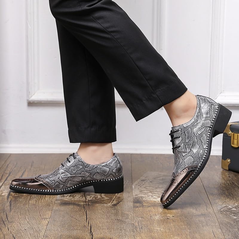 All-Match Snakeskin Polished Dress Shoes Men's Comfortable Stylish Wingtip Slip-Resistant Sole2