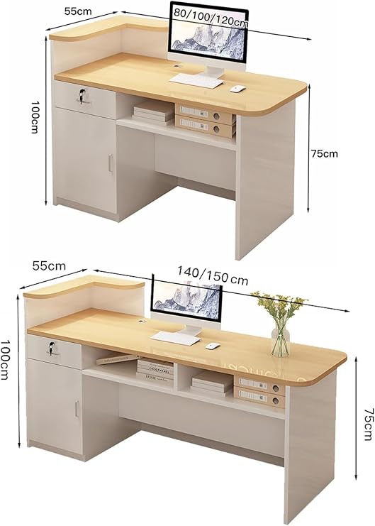 with LED Lights Reception Counter Desk,Modern Reception Desk with Counter,Retail Counter with Display Shelf & Lockable Drawers,Front Desk Reception Room Table,for Salon Lobby Checkout Office