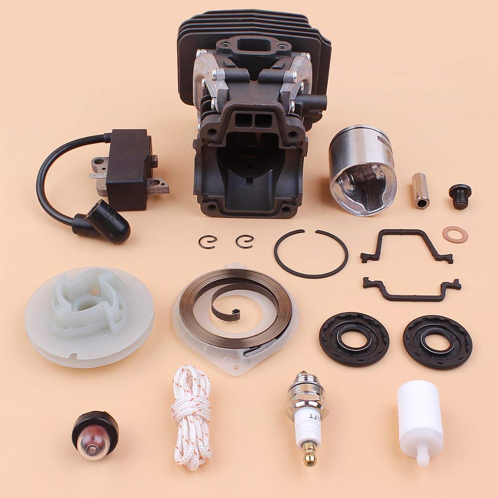 Tiempo Beixi 42mm Sello del pistón del Cilindro de Bobina de Encendido Polea Resorte del Motor Kit Compatible con Husqvarna 445 445E Gasolina Sierra reemplazo del Motor motosierras