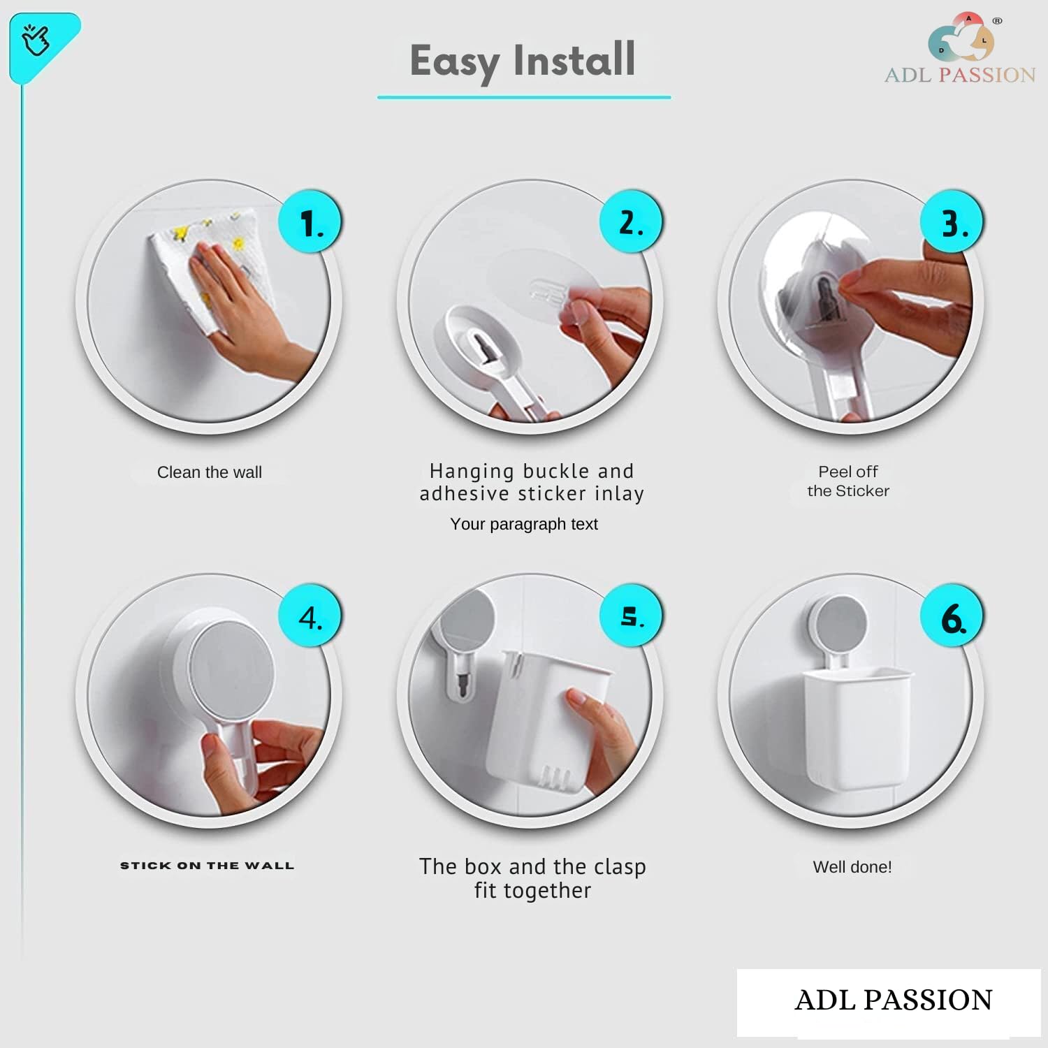 2 Pack Self Adhesive Toothbrush Holder - Bathroom Organizer -3