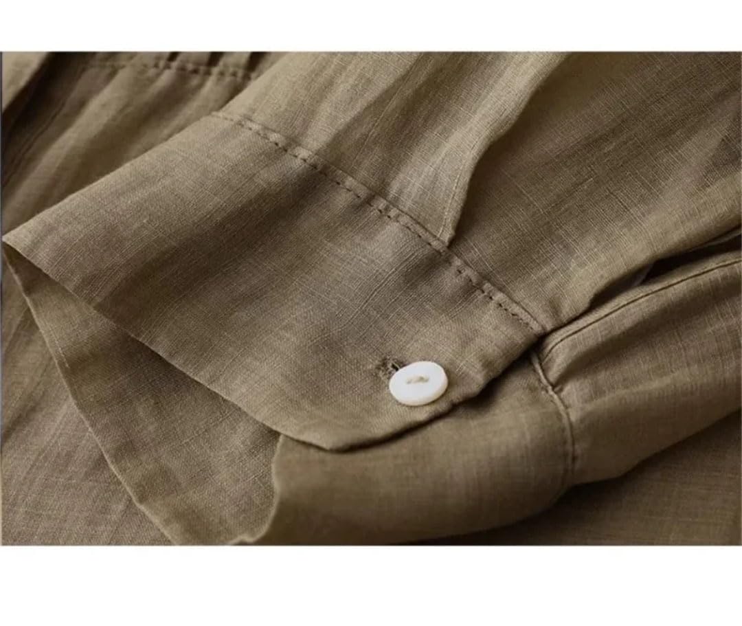 Camicia da donna in stile cinese in cotone e lino camicette vintage sciolto tinta unita abbigliamento maniche lunghe top