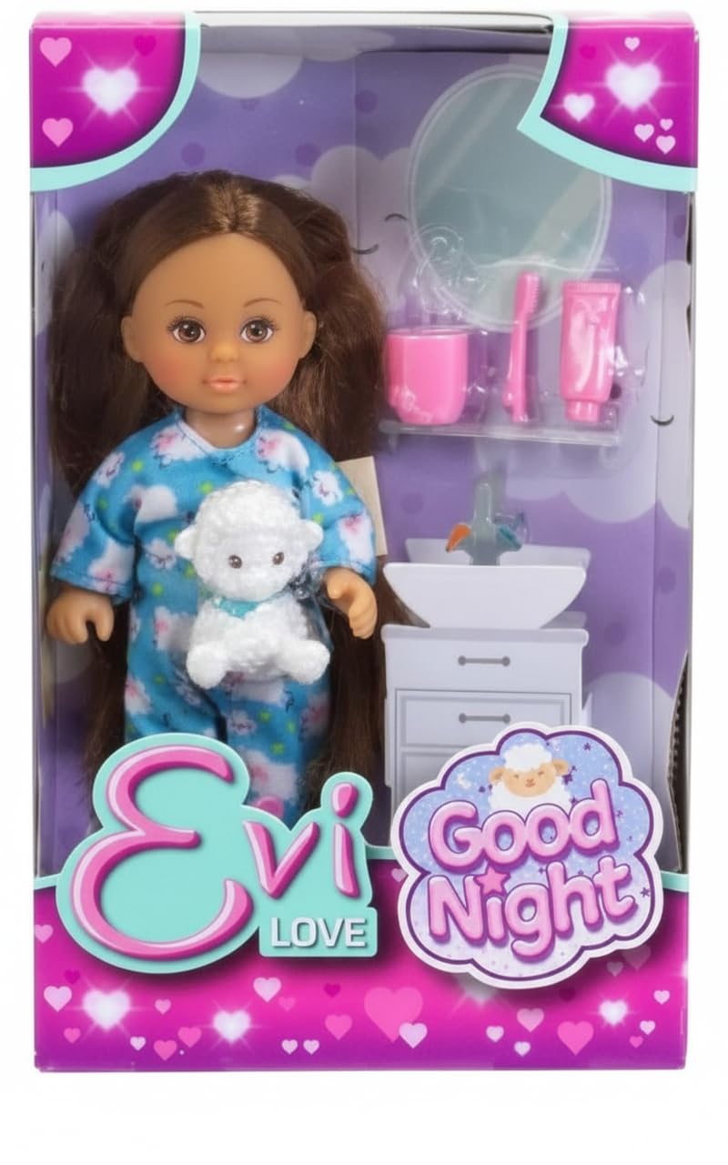 Simba Evi Love Good Night Doll Set, 6-in Height, Multicolor - Includes Sheep Friend and Accessories, for Girls