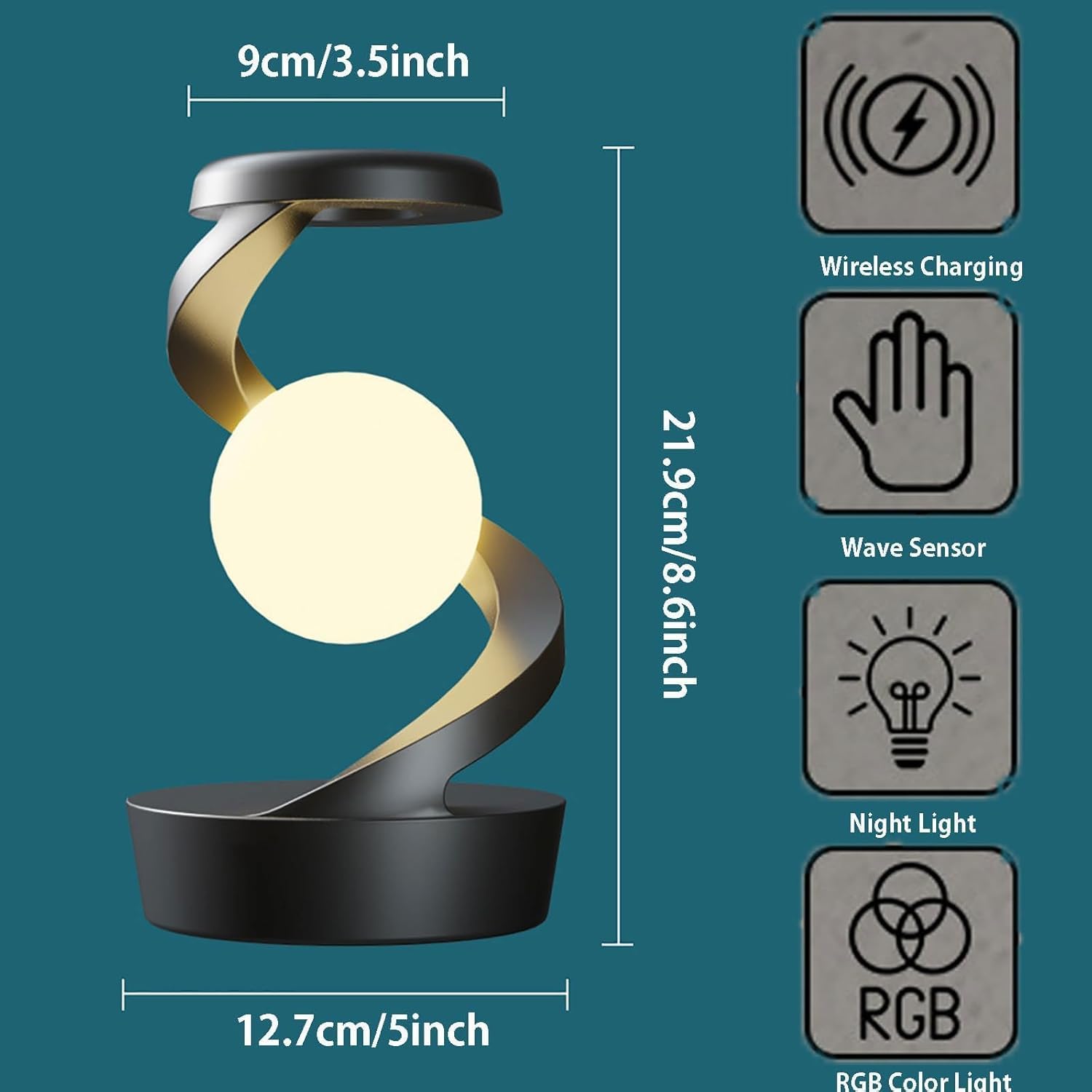 Lámpara de luna 3D levitante, flotando y girando 360 ° en el aire libremente, lámpara de mesita de noche en espiral con bola levitante LED inalámbrica, para dormitorio de oficina