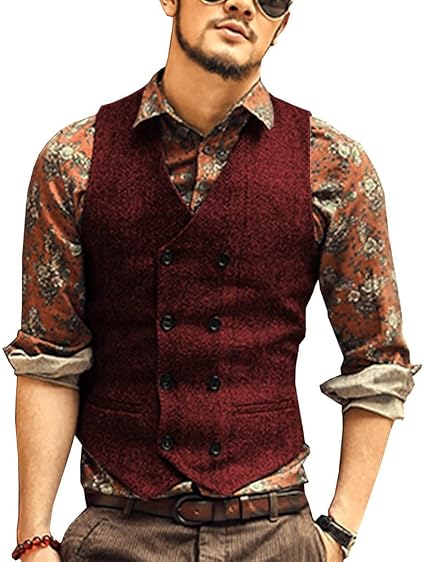 Men Vests Suit Vest Tweed Man Waistcoat 