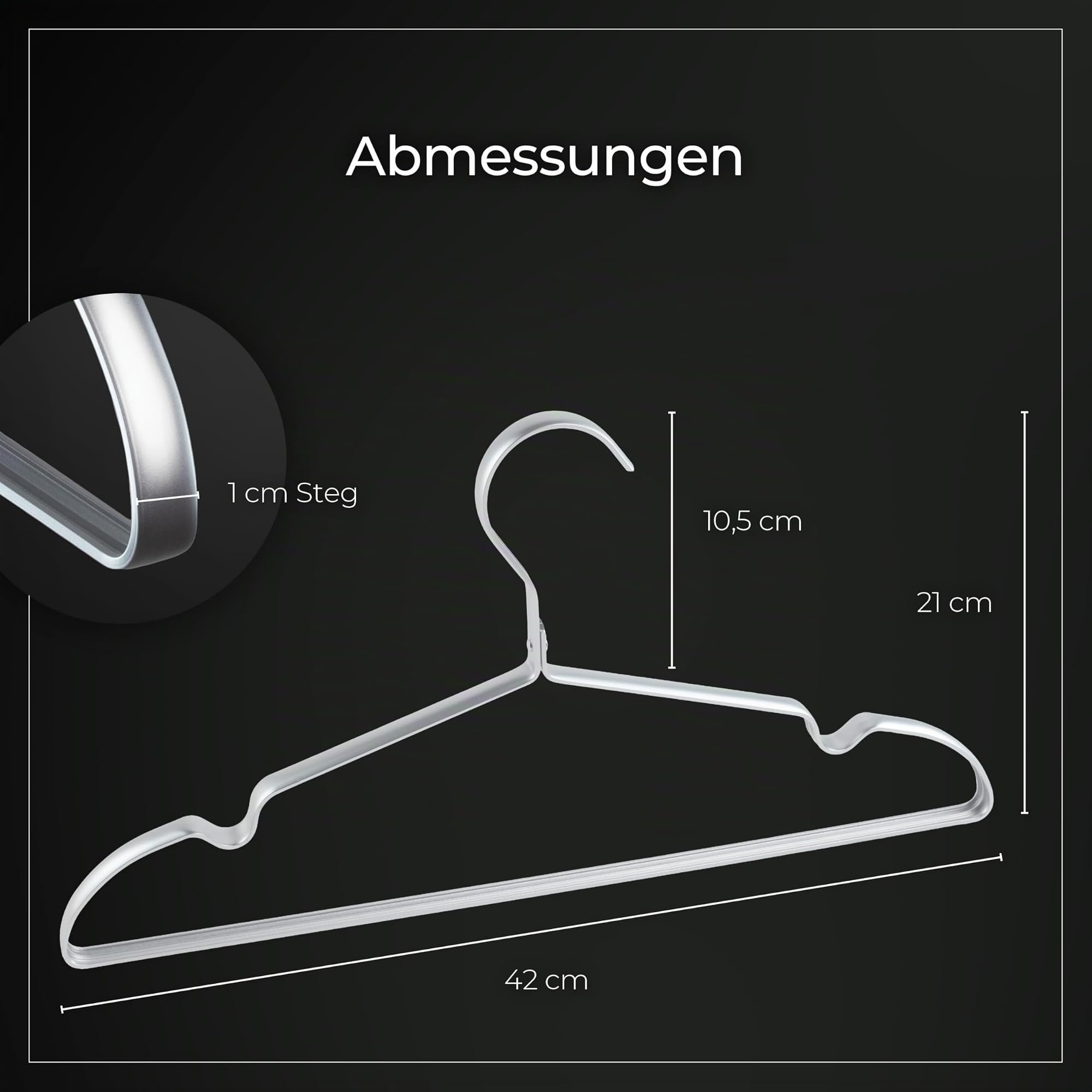 Parusia Kleiderbügel Silber, 42cm breit, 1cm stark, Kleiderbügel Metall rostfrei, formstabil, zur platzsparenden Kleideraufbewahrung & Organisation von Kleiderschrank, Kleiderständer (20)