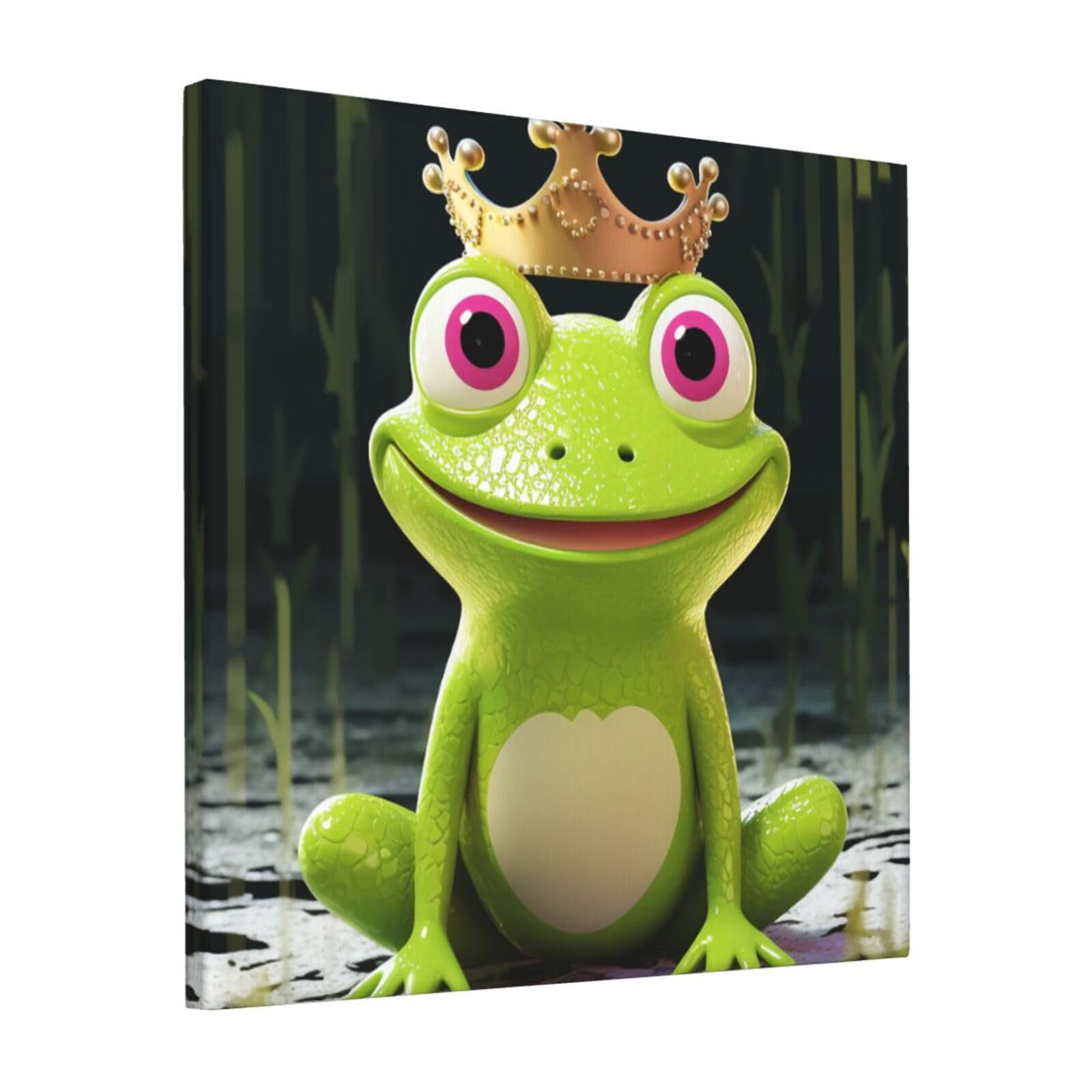 KLOPH Crown frog Canvas Wall Art for Living Room 12"x12" Modern Artwork Painting for Bathroom Hanging Canvas Prints Aesthetic Wallart for Bedroom Kitchen Office Wall Decor