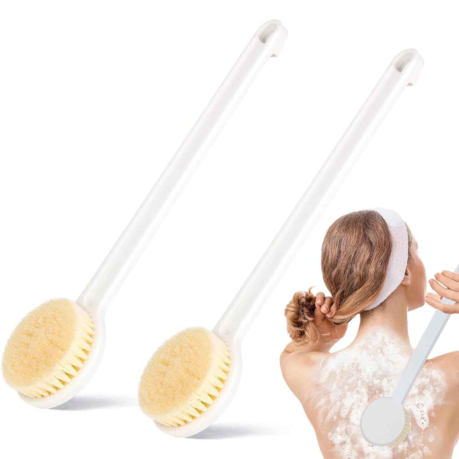 2Pcs Back Shower Brush Long Handle 35CM