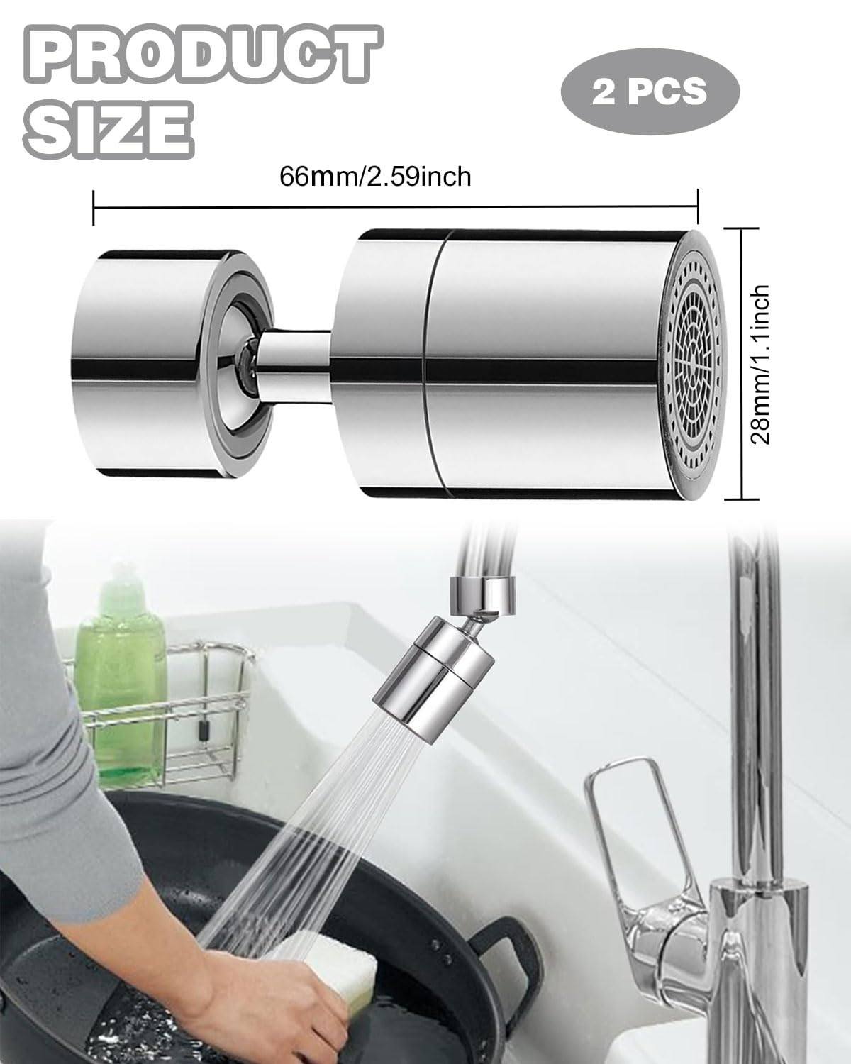 IPNSDON 2PCS Kitchen Faucet Aerator, 360 Degree Swivel Tap Aerator, 24mm M24 Splash-Proof Faucet Sprayer Head - Image 2