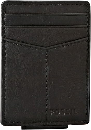 Miniatura 6 de Fossil Funda magnética minimalista de cuero para hombre con clip de dinero y bolsillo frontal Negro