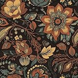 Laatse Boho Floral Wallpaper Peel and Stick Vintage Botanical Wall Paper 17.5in x 9.8ft Self Adhesive Waterproof Floral Contact Paper for Walls Drawers Bookcase Cabinets(Orange,Black,Yellow)