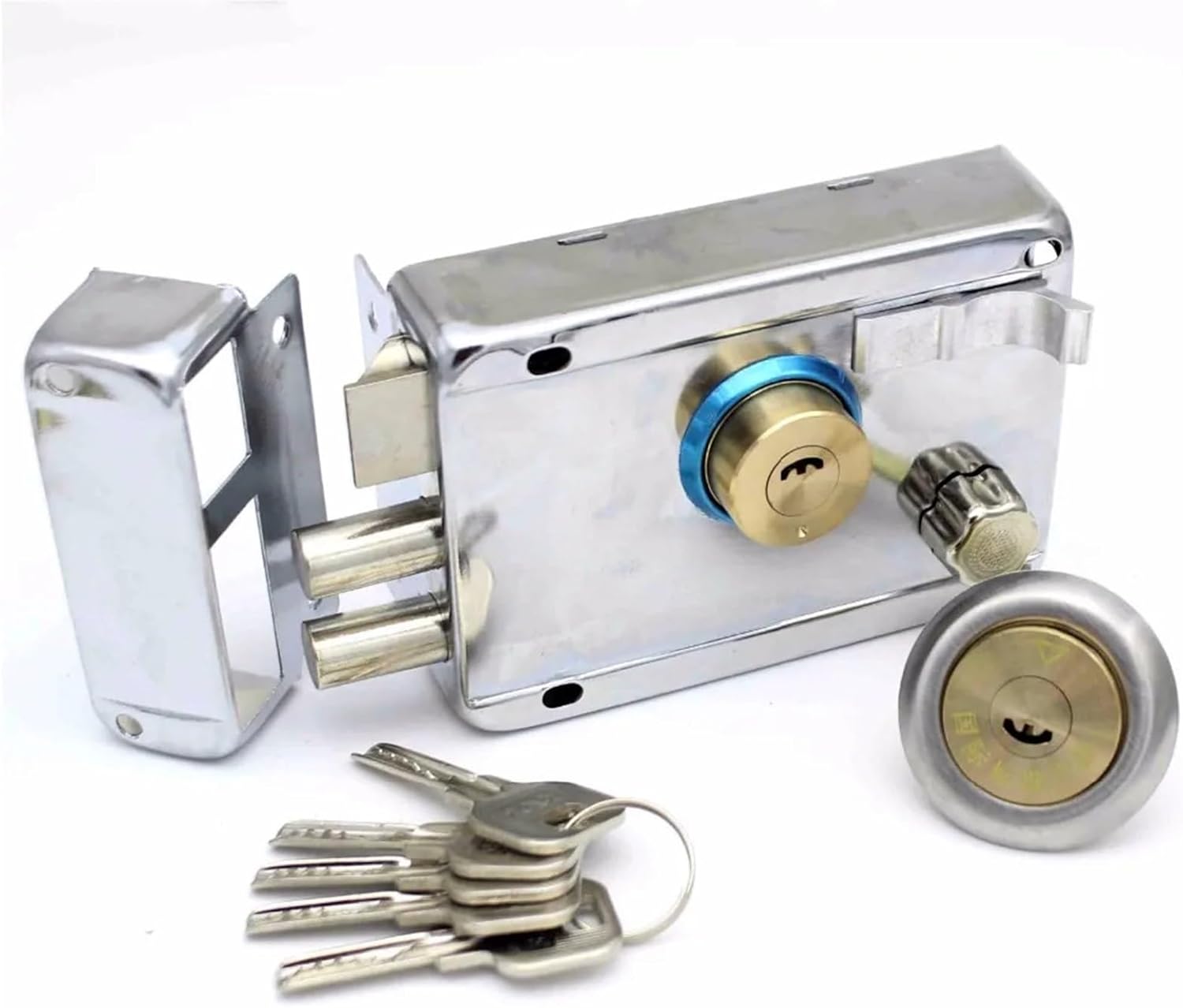 Door Lock Strong Deadbolt Home Security Universal Exterior Accessory Stainless Steel Multiple Insurance Smooth 1Pcs(Left Open Iron Door)