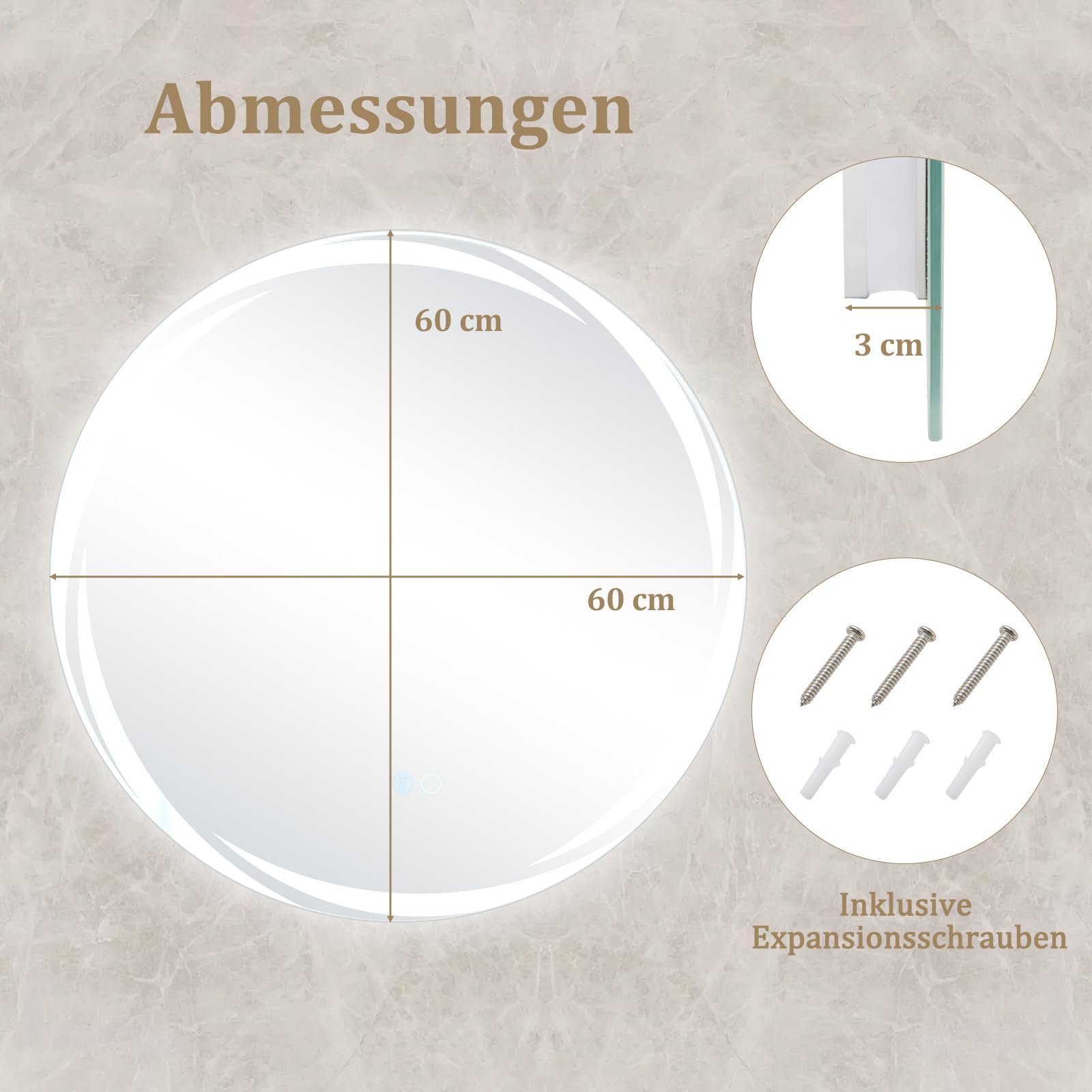 ApeJoy® Ronde Badkamerspiegel ø60cm Met Verlichting En Spiegelverwarming Led Wandspiegel Met Touch Schakelaar Lichtspiegel Warm Koud Wit Van 3000k Tot 6500k Ip44 Rond 60cm Anti Condens Aj0 ApeJoy® Ronde Badkamerspiegel ø60cm Met Verlichting En Spiegelverwarming Led Wandspiegel Met Touch Schakelaar Lichtspiegel Warm Koud Wit Van 3000k Tot 6500k Ip44 Rond 60cm Anti Condens Aj0