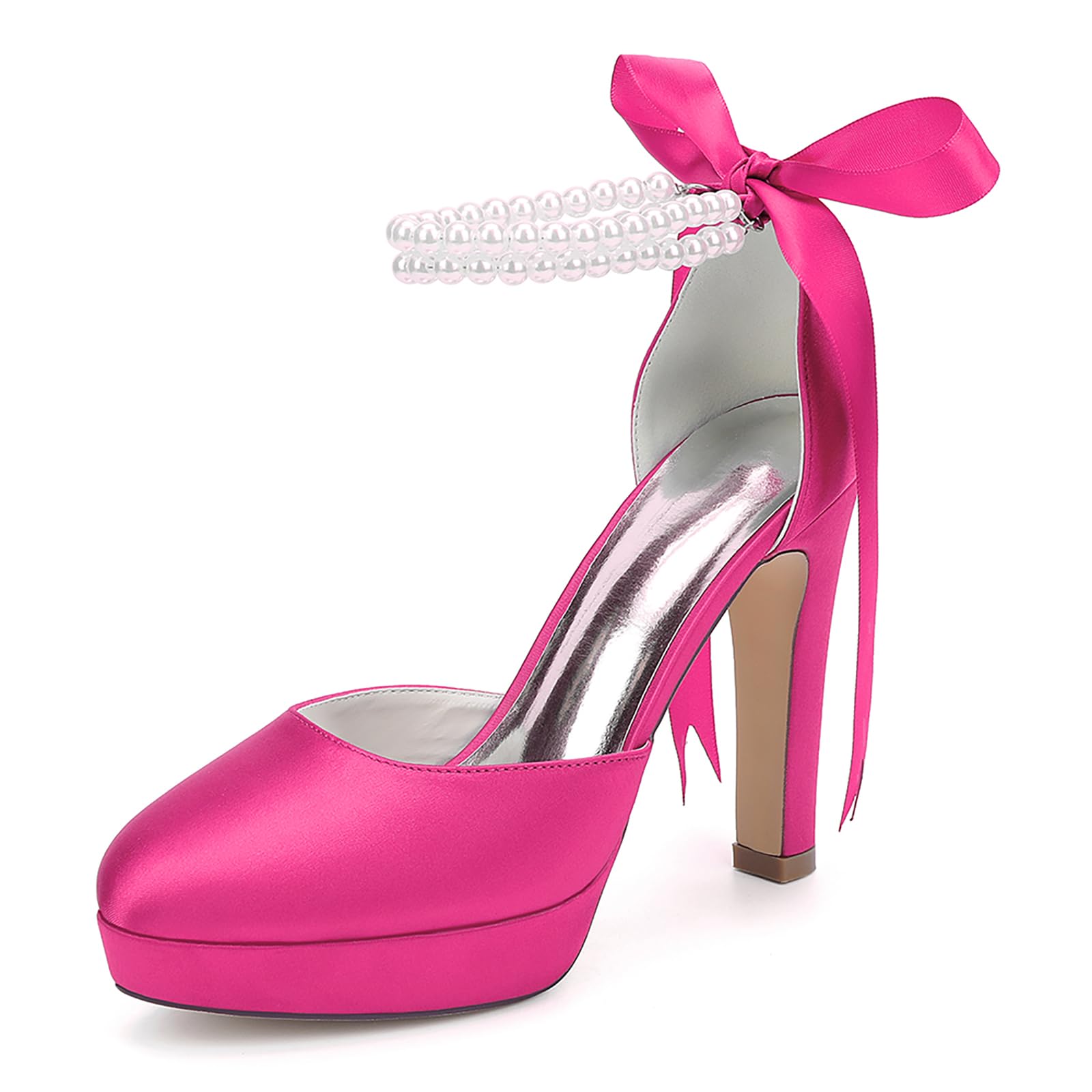 Zapatos de tacón Alto de Plataforma para Novia, Zapatos de salón de satén con Correa al Tobillo y Perlas, Ideales para Bodas, Fiestas y graduaciones