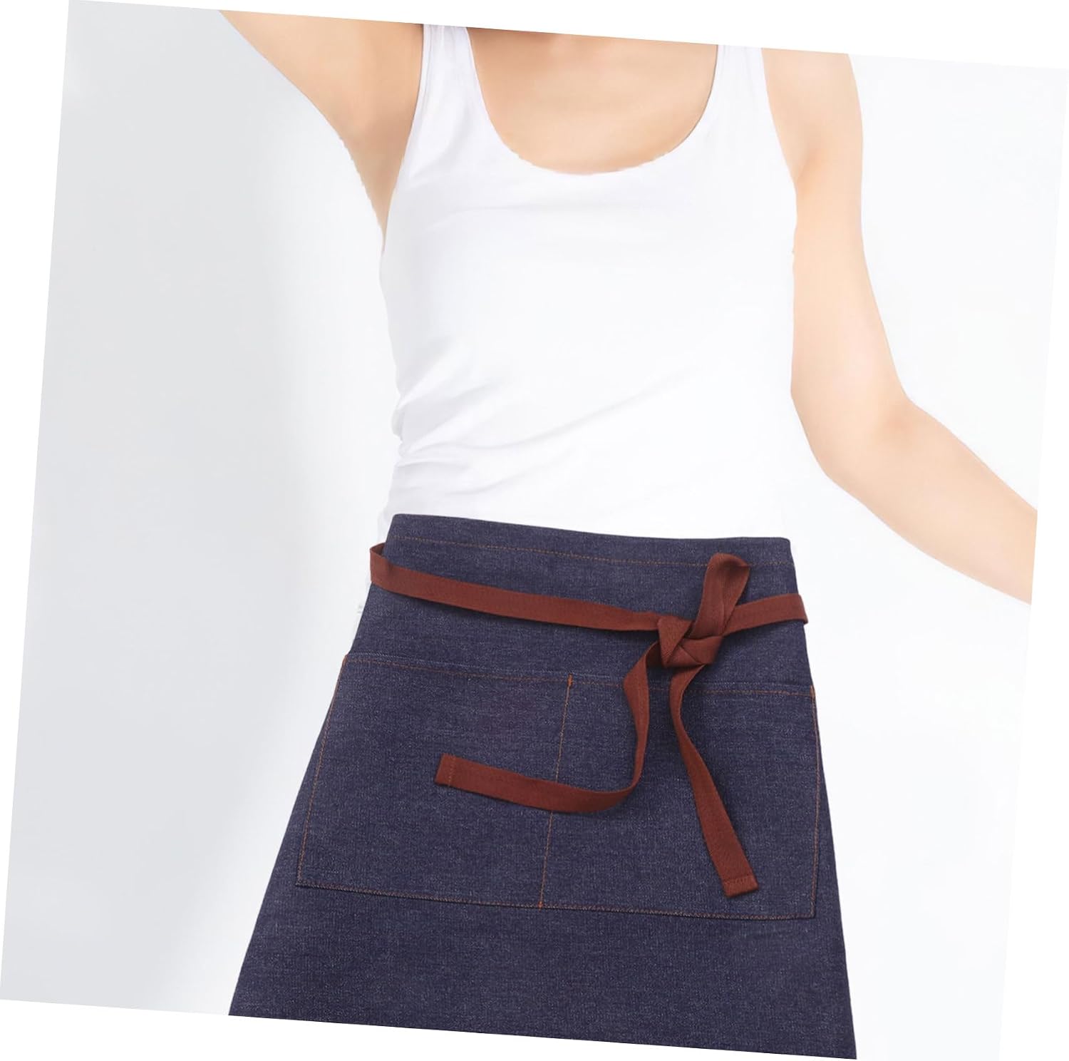 Cabilock Waitress Waist Apron: Denim Half Apron With Pockets Black Short For Servers Waiter Waitress For Work