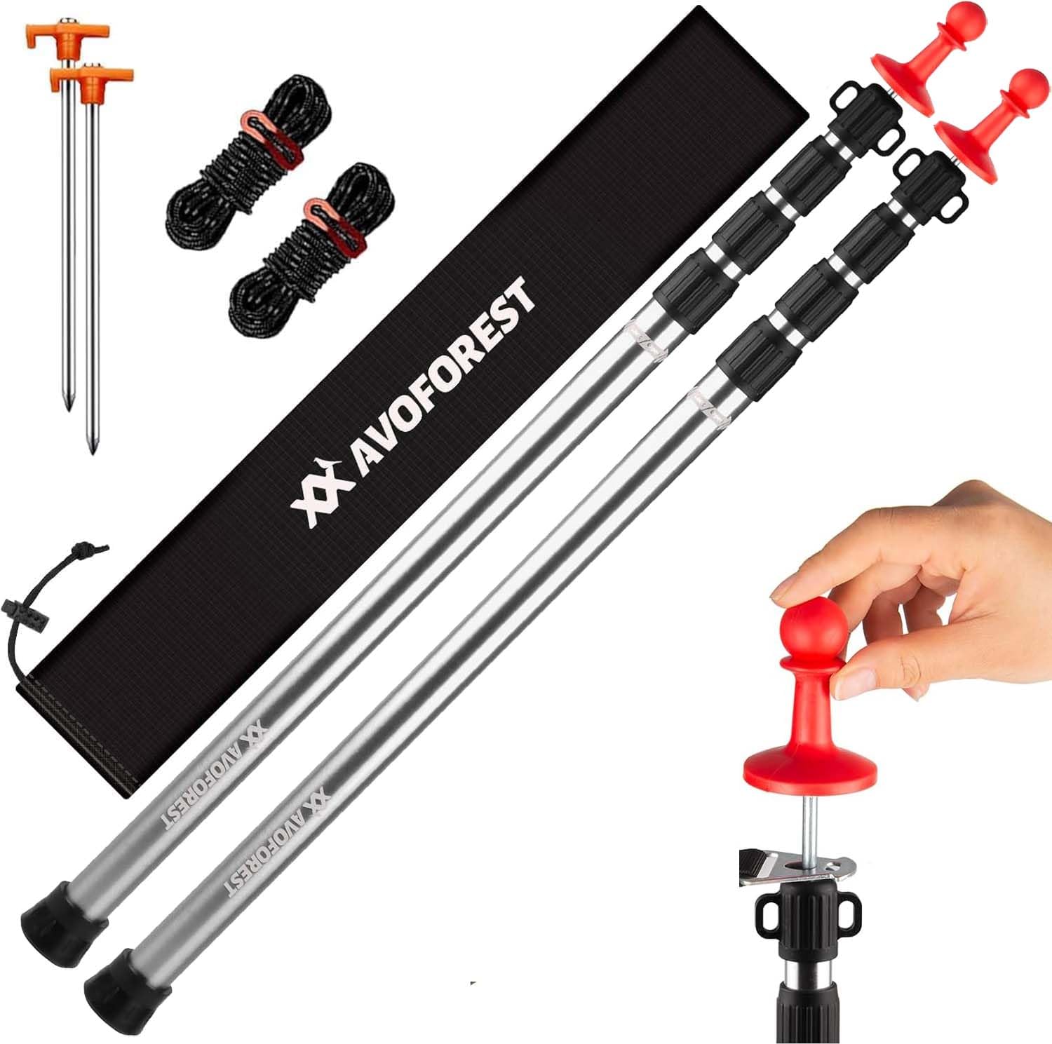 Lot de 2 barres de tente télescopiques pour tentes, en aluminium, hauteur 88 à 265 cm, résistant aux tempêtes et aux intempéries, argenté