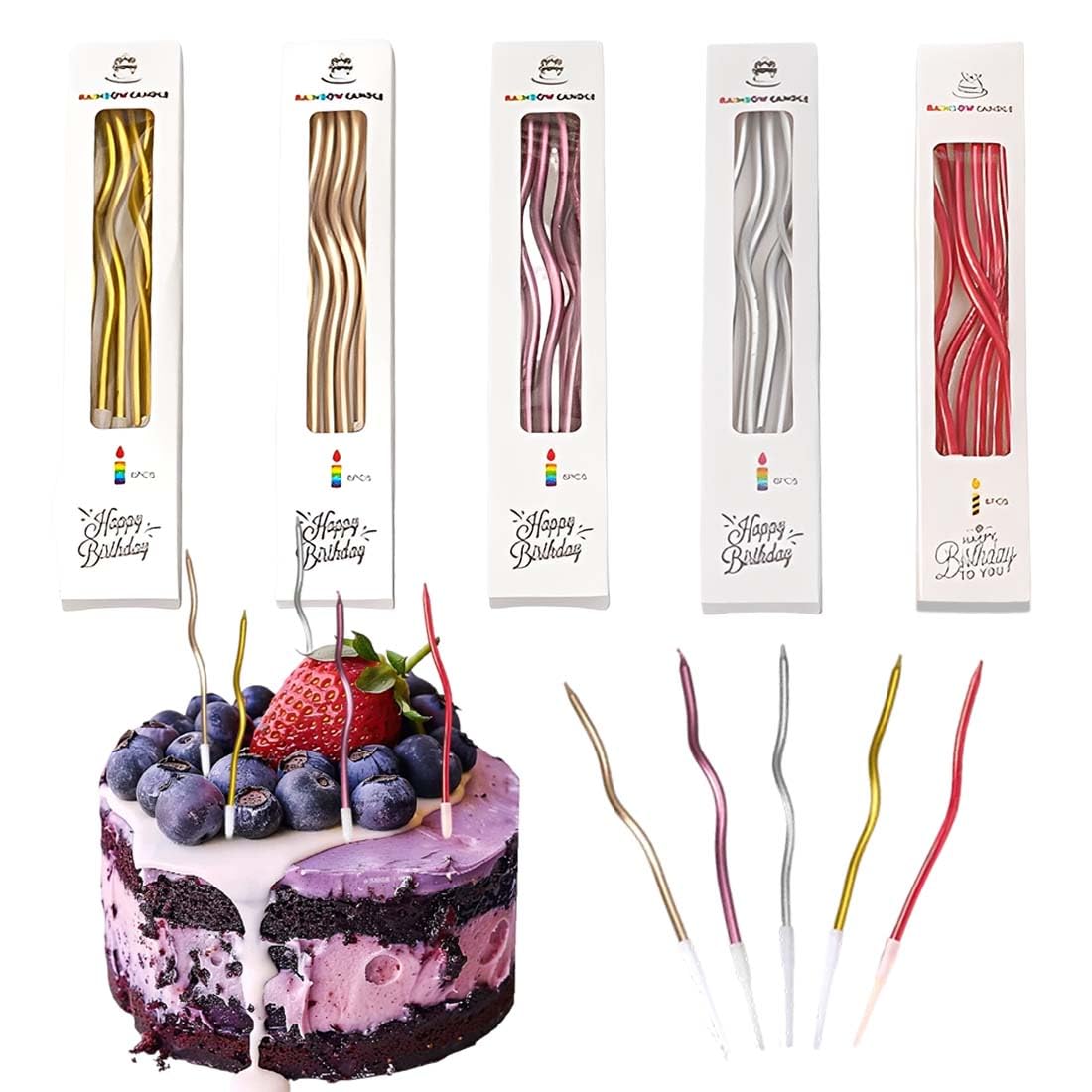 30 velas de cumpleaños, velas largas y delgadas en espiral para cumpleaños, velas finas y rizadas en espiral para pastel, para cumpleaños y bodas (multicolor)