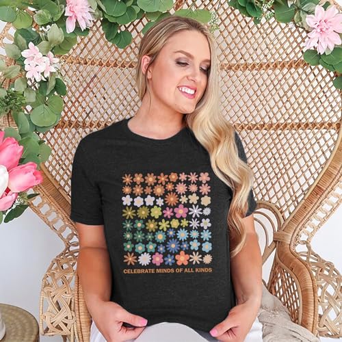 Autism Awareness Shirt Women Celebrate Minds of All Kinds Shirts Flowers T Shirt Inspirational Neurodiversity Tops4