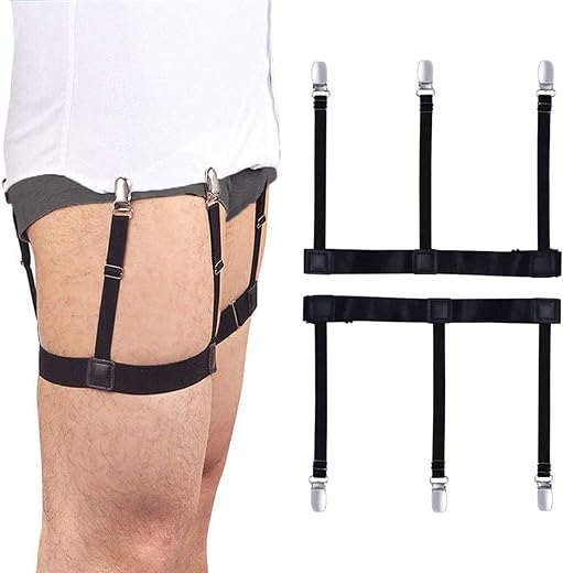 ILLUVA Shirt Stays, Shirt Garters Holders Keepers Belt for Man, Shirt Suspenders Tuckers with Non-Slip Heavy Duty Clips (O...