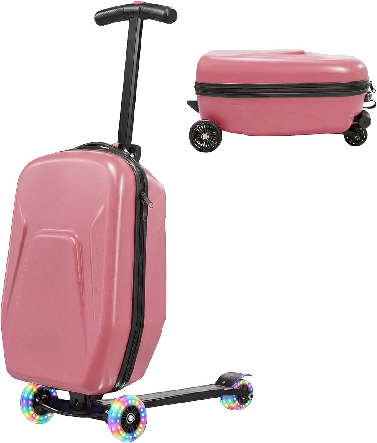 20" Hardshell Scooter Suitcase for Kid & Adult Foldable 2 in 1 Ride on Carry on Travel Trolley Scooter Luggage With Wheels