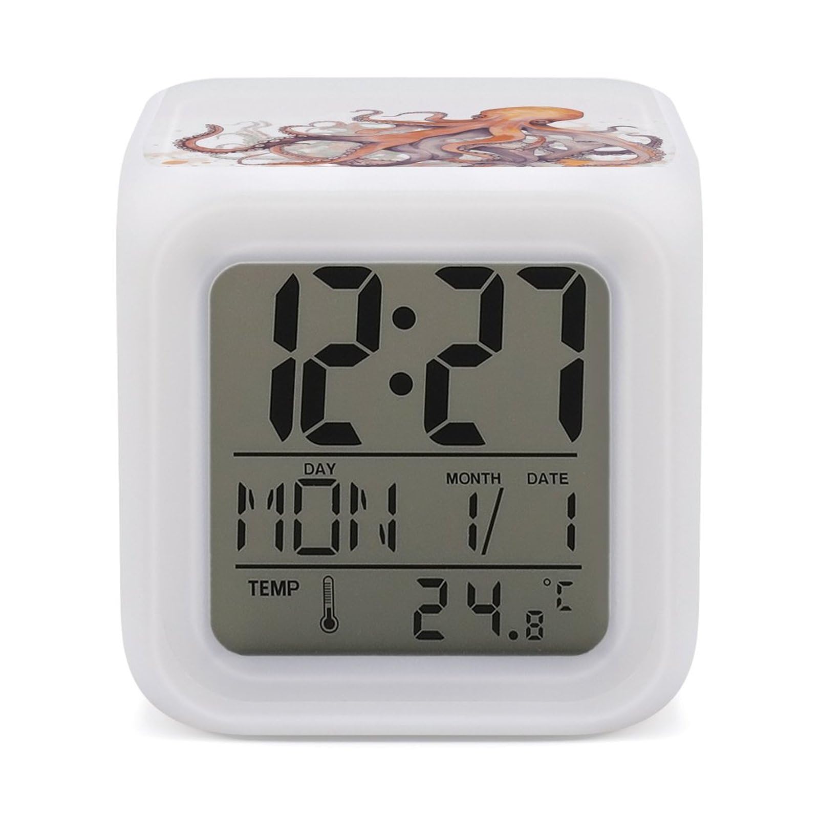 VstaDank Octopus Tentacles Alarm Clocks with 7 Color Changing Night Light Exquisite Bedroom Digital Clocks with LED Temperature Display Desk Clock Ok to Wake Clocks for Heavy Sleeper