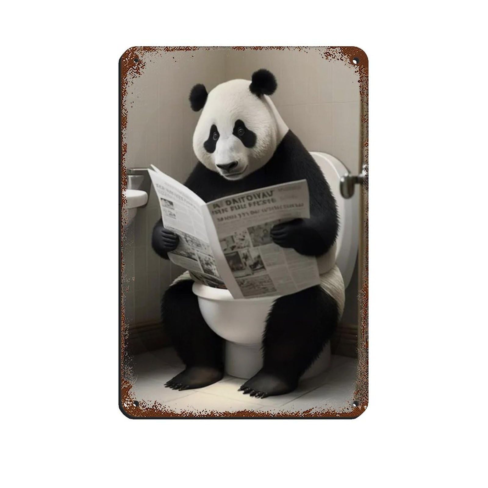 Panda Sitting on The Toilet Reading A Newspaper Tin Sign Vintage Metal Pub Club Cafe Bar Home Wall Art Decoration Poster Retro 8x12inch(20x30cm)