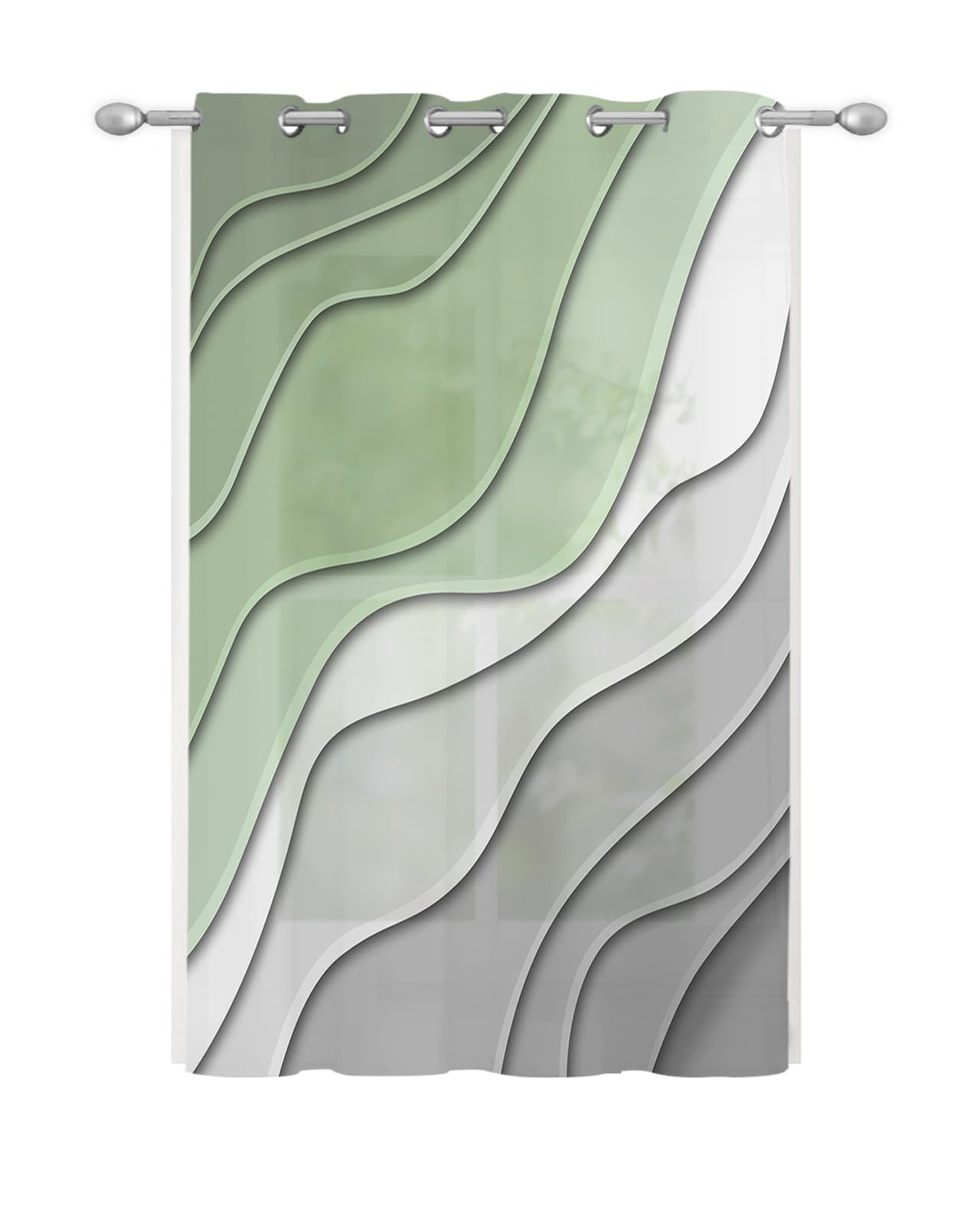 Wowouhiya Sage Green Grey Ombre Sheer Curtains for Bedroom/Living Room, Modern Geometric Grommet Kitchen Curtains 63 Inches Long, Abstract Art