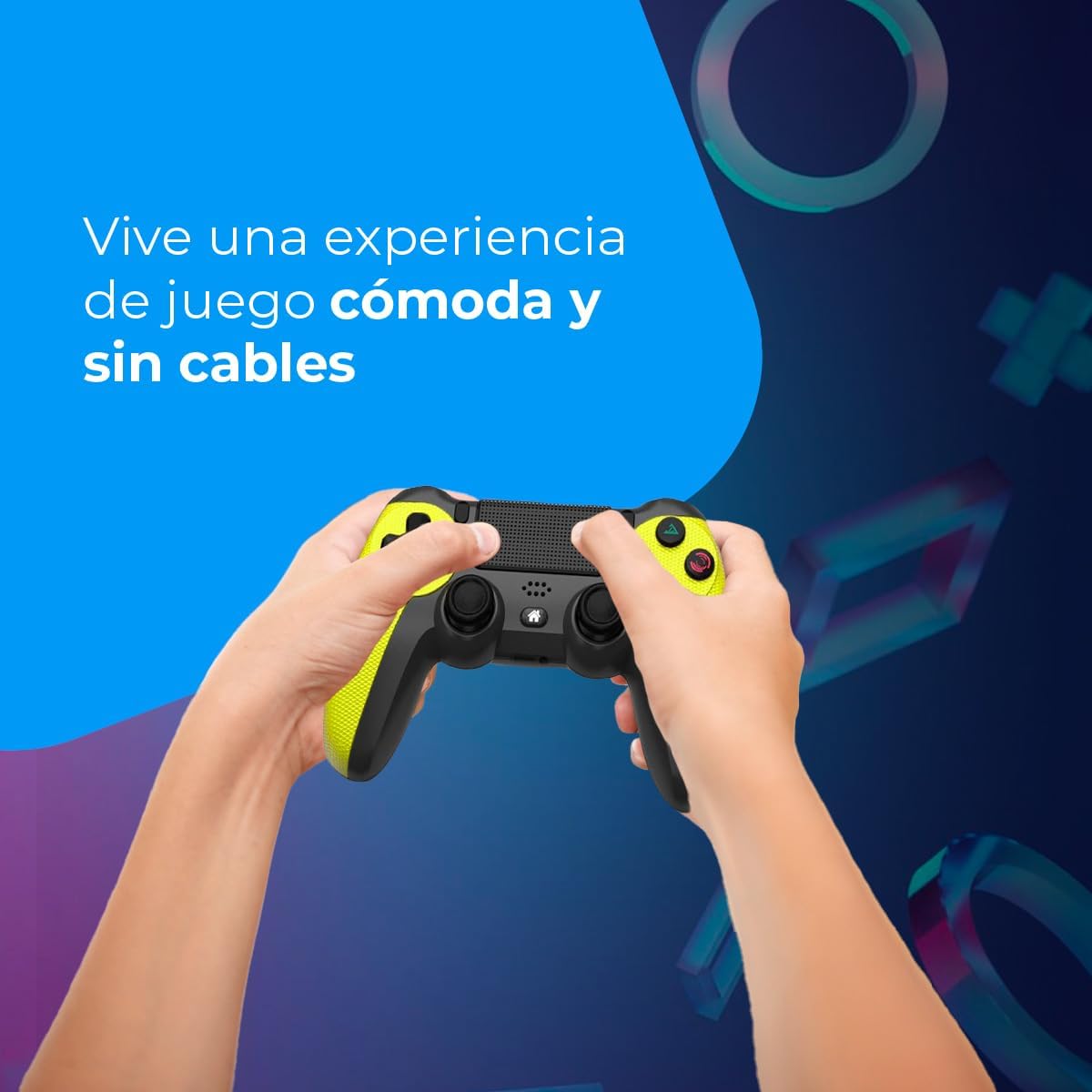 NK Mando para PS4 / PS3 / PC/Móvil Inalámbrico – Wireless Controller con 2-Shock, Función Detección 6 ejes, Luz LED, Panel Táctil, Entrada para Auriculares, Cable de Carga incluido – Amarillo 4