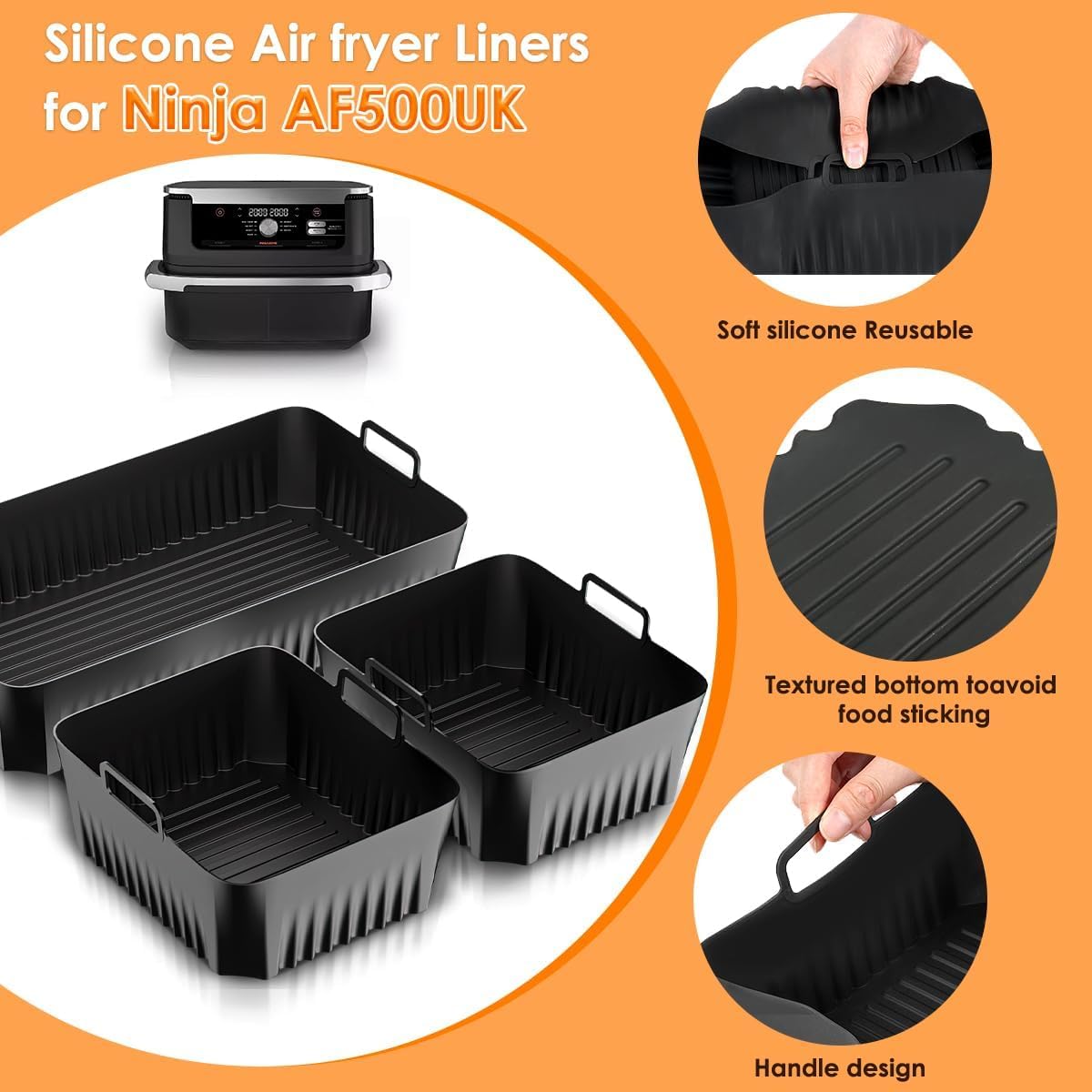 3 Stampi In Silicone Per Friggitrice Ad Aria Ninja AF500EU – 2x5,2L E 1x10,4L – Riutilizzabili, Lavabili In Lavastoviglie - 2