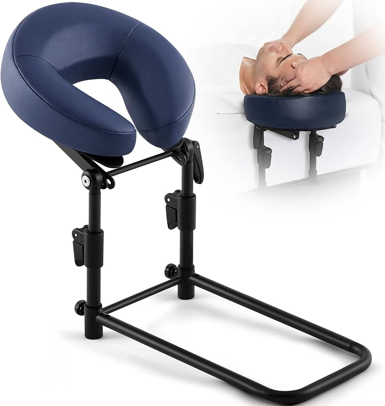 Apoio de cabeça ajustável para cama Qunclay, almofada facial com espuma viscoelástica e estrutura metálica, Azul-marinho