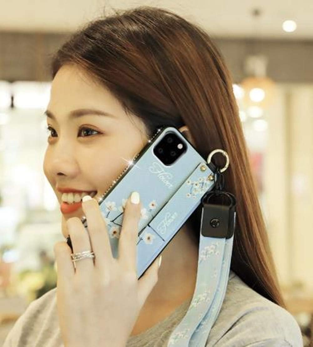 Aulzaju for iPhone 12 Pro Max Case with Strap Lanyard for Girls Women Luxury Bling Diamond Flower Design Soft Sleek TPU Phone Case with Ring Kickstand Cute Creative Cover for iPhone 12 Pro Max Purple