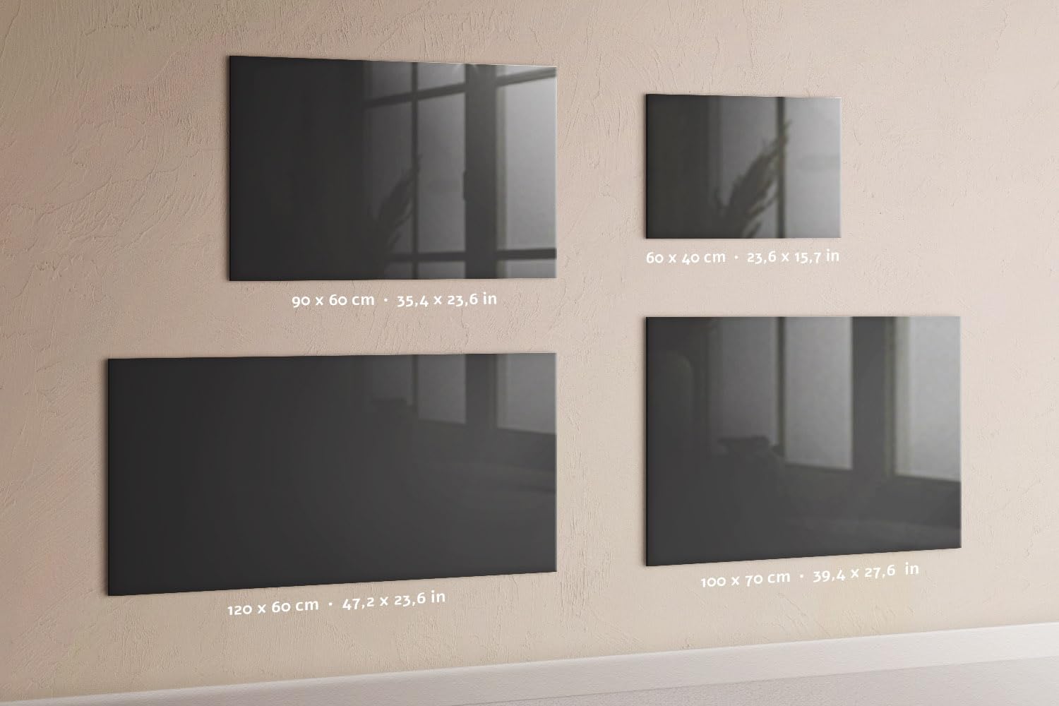 Elegante Glas-Magnettafel magnetisch | Set mit 5 Neodym-Magneten, Marker & Schwamm | Schreibbar, abwischbar & dekorativ | Für Küche, Büro, Homeoffice- 90x60 - Grau